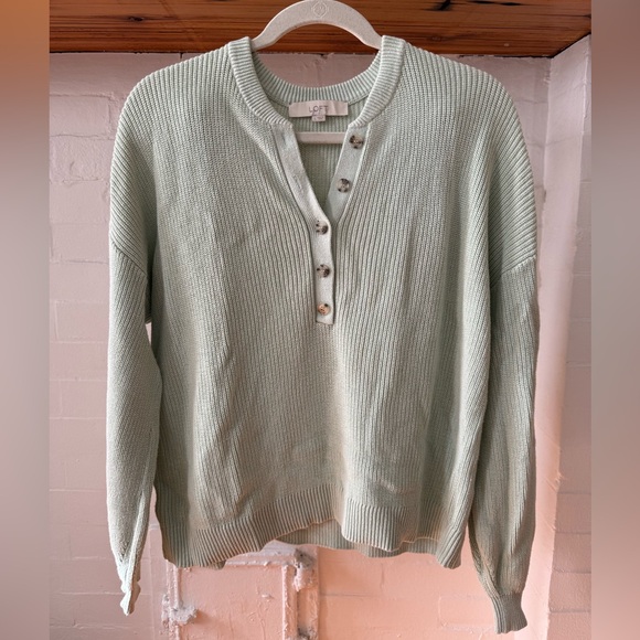 LOFT Sweaters - Loft Henley Sweater Size L Mint